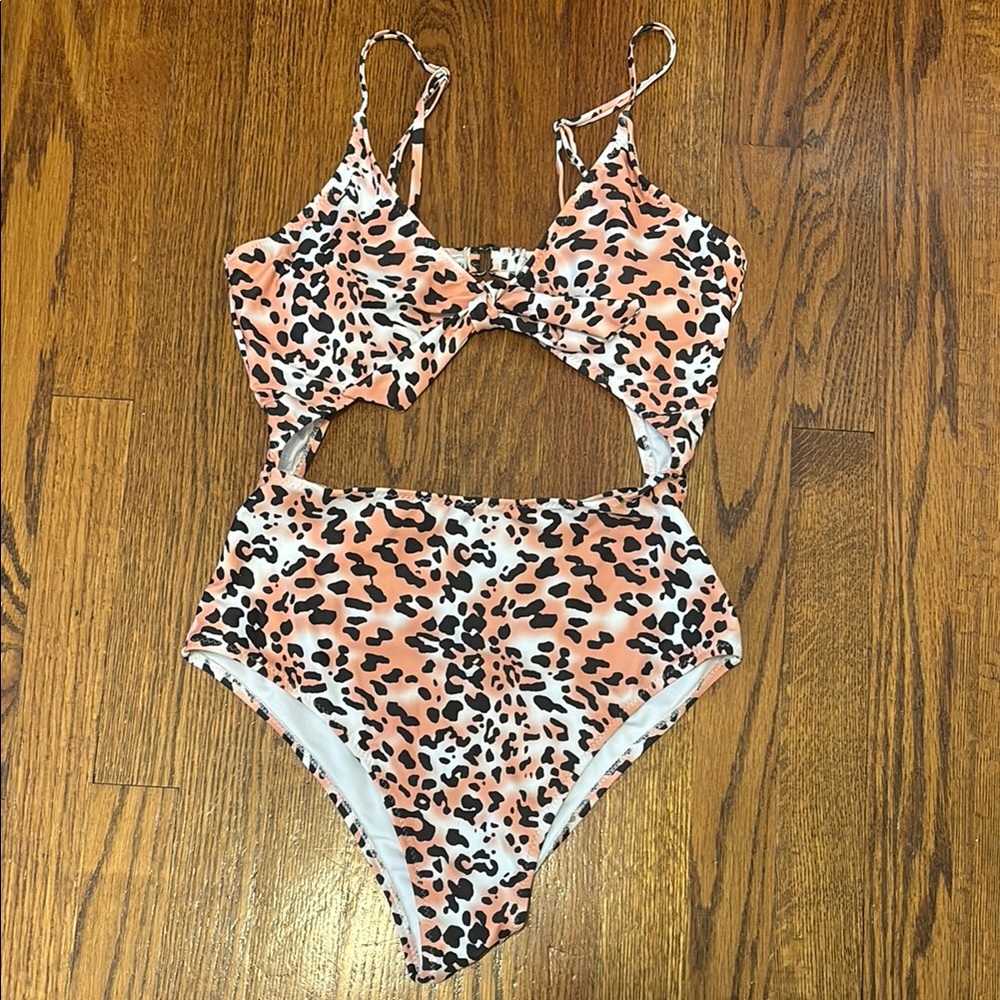 Leopard Print One Piece Cutout Swimsuit